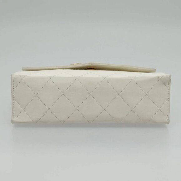CHANEL Matelasse Big COCO Mark Chain Bag Lamb Skin White Gold CC Auth yk15609AV - Picture 6 of 15